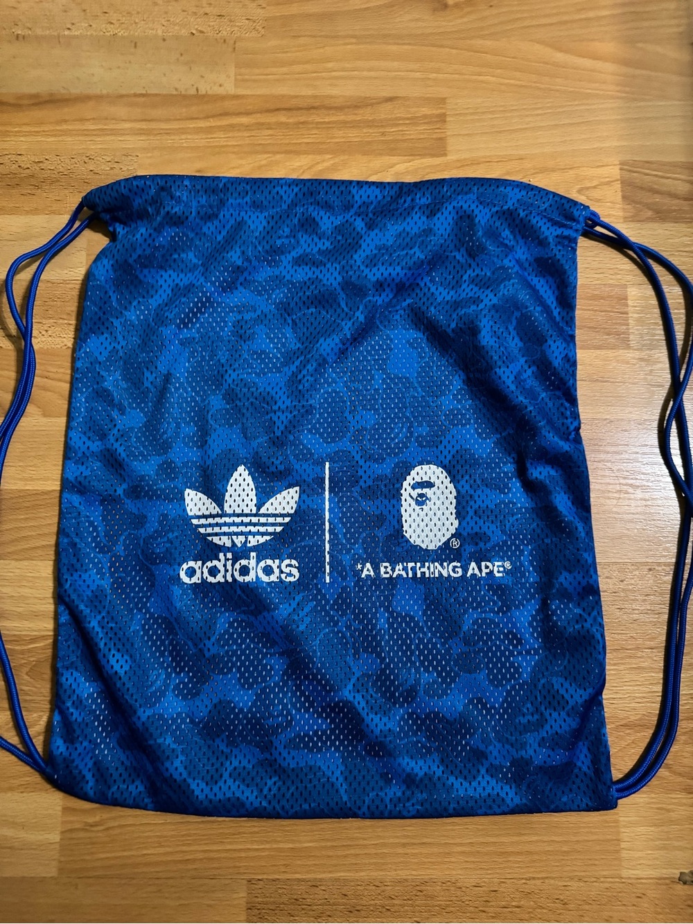 adidas Blue Camo Drawstring Bag with White Logos